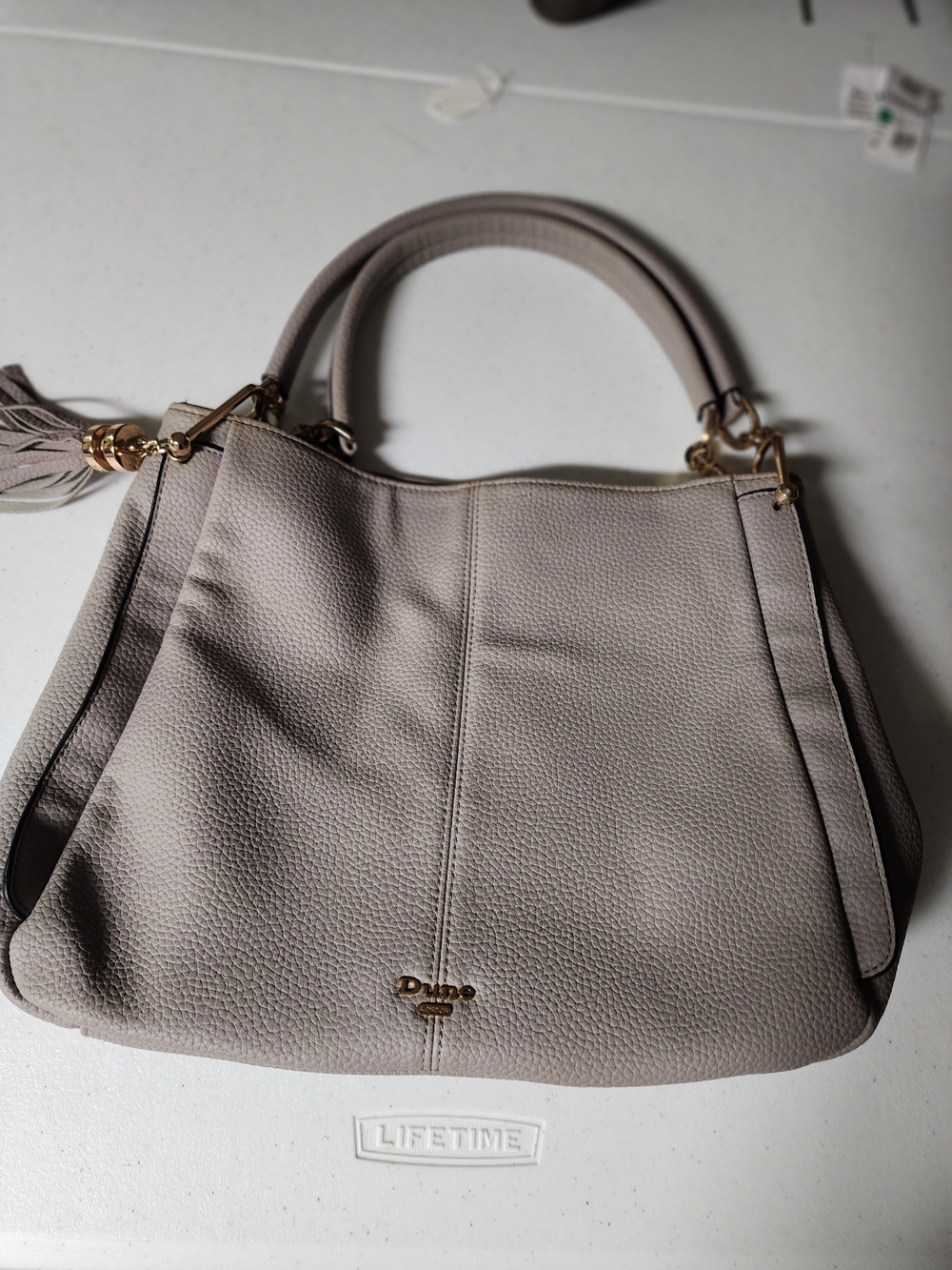 Dune London Beige-Taupe Pebbled Leather Shoulder Bag